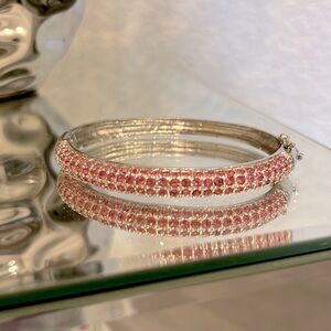 Pave Pink Diamonique Rhinestone Sterling Silver Cuff Bangle Bracelet  S/M
